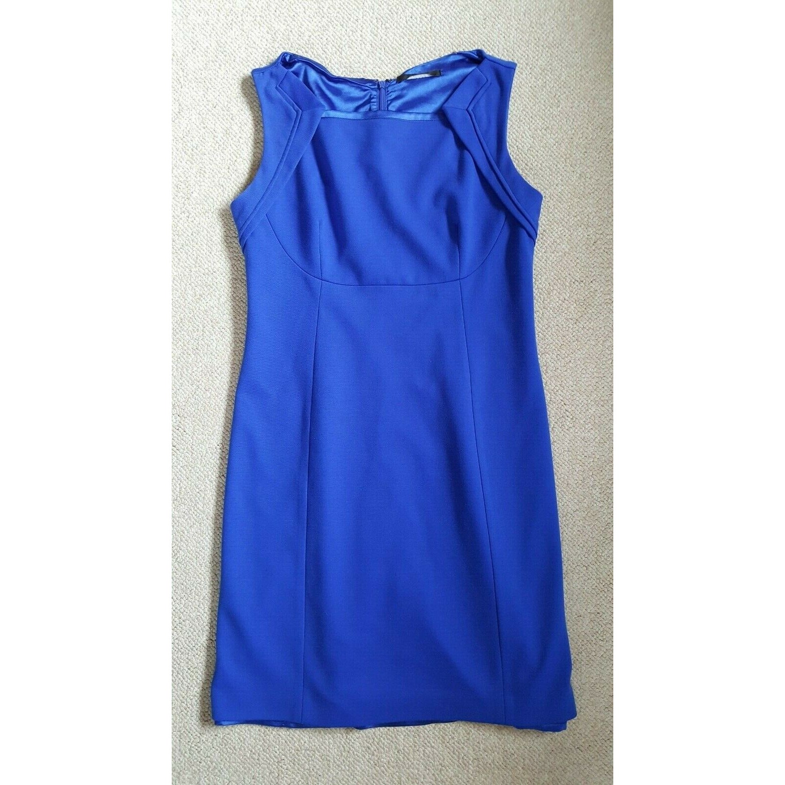 Womens Dress-Tahari-Blue Rayon Stretch Lined Pencil Square Neck Slvlss-8